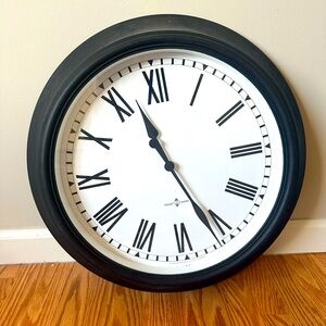 Sterling & Noble 20" Round Black Sleek Wall Clock with Roman Numerals.